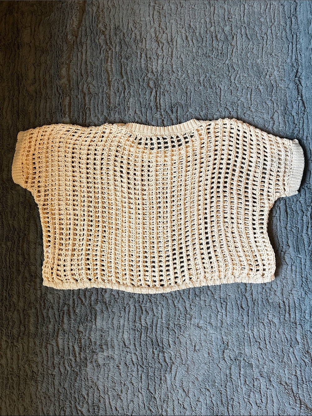 Miou Muse Cream Open-Weave Cropped Knit Sweater - Picture 4 of 4